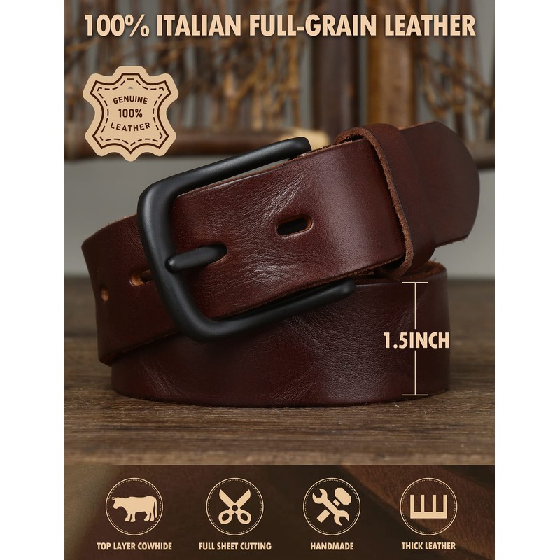 wolksprong Thicken Full Grain Leather Mens Belt Heavy Duty Work