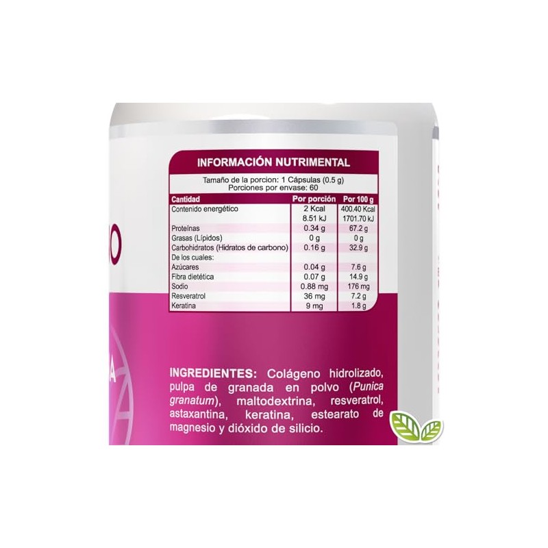 Colágeno con Astaxantina y Keratina con 60 capsulas de 500mg