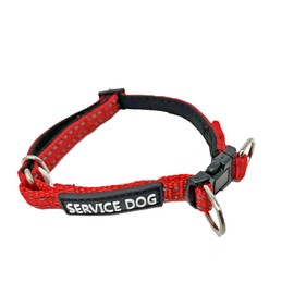 ALBCORP Reflective Service Dog Collar - Service Dog Rubber Patch - Durable D-Ring for Service Animal Leashes or ID Tags, Large, Red