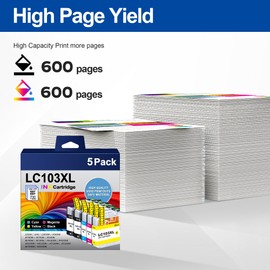 LC103XL LC103 Ink Cartridges Replacement for Brother LC103 LC101 XL LC101XL Ink Work with Brother MFC-J870DW MFC-J6920DW MFC-J6520DW MFC-J470DW MFC-J475DW Printer(2 Black, 1 Cyan, 1 Magenta, 1 Yellow)
