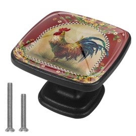 Anna Cowper 4 Pack 1.2 Inch Kitchen Cabinet Knobs Sunflower Rooster, Black Drawer Knobs Square Knobs for Cabinets and Drawers Single Hole Cabinet Hardware Cupboard Dresser Knobs