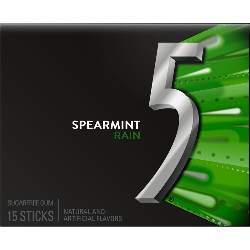 5 GUM Spearmint-Rain Flavoured Sugar Free Chewing Gum 15 Sticks