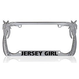 Custom Brother - Jersey Girl Humor Feminist Girl Power Small Palm Tree Metal Chrome License Plate Frame, License Tag Holder