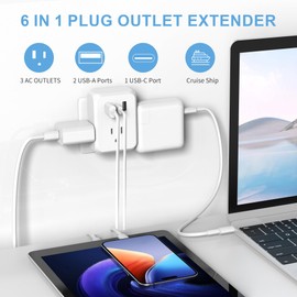 Multi Plug Outlet Extender with USB, HICITY USB Wall Charger Multiple Outlet with 3 AC Outlet, 2 USB A&1 USB C Ports, Outlet Splitter Plug Expander for Cruise Ship Home Office Dorm Room