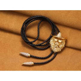 Legit Bling Native American Western Bolo Tie Necklace - Unisex Gold Cowboy Jewelry Gift for Men & Women (Lion With Hat)