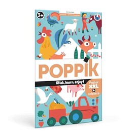 POPPIK 1841150 Sticker Poster, Farm Interactive Educational Poster with Stickers, Multilingual Animal Poster, for Ages 3+ 68 x 100 cm