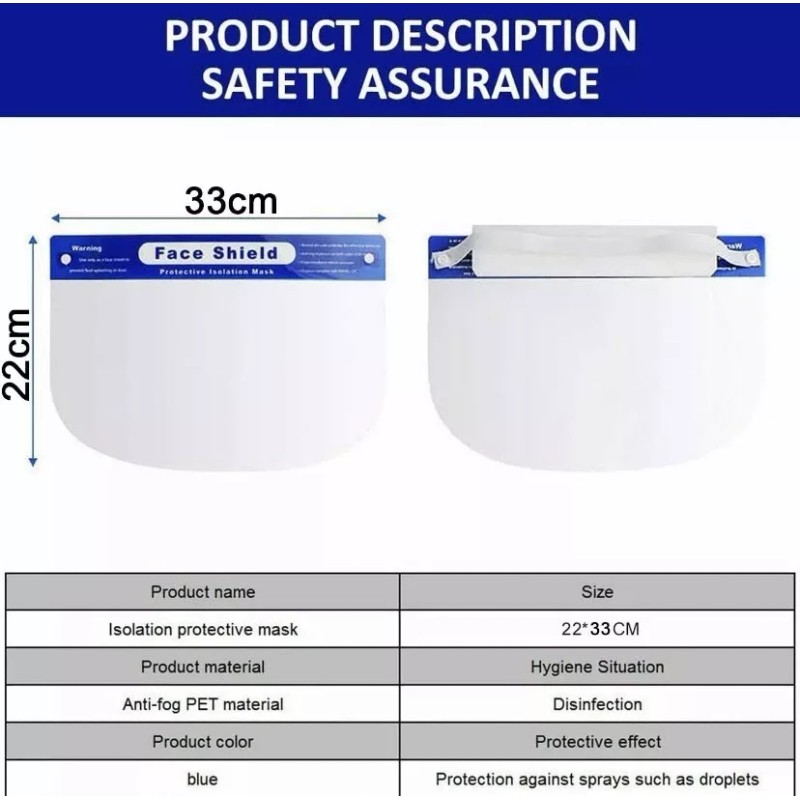 Unbranded Safety Full Face Shield Reusable Washable Protection Cover