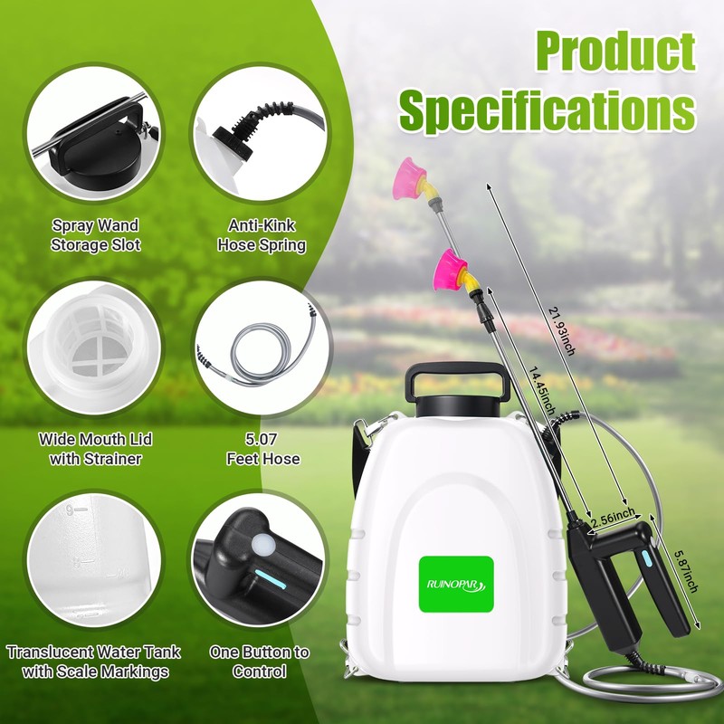 Battery Powered Sprayer 3.18 Gallon,Powerful Electric Sprayer with 5 Mist
