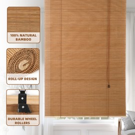 Outdoor Bamboo Roller Blinds Shades, Vertical Lifting and Breathable Waterproof Design, Sun Shade, Blackout and Ventilation, Easy Installation,72" W×72" H