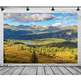 BELECO 7x5ft Soft Fabric Colorado Mountains Lake Backdrop Pine Trees Forest Landscape Outdoor Hiking Camping Backdrop Nature Wallpaper Background Photo Portraits Video Studio Photo Booth Props