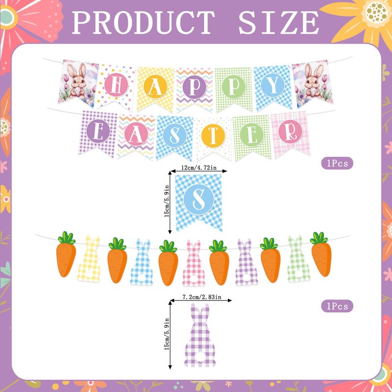 Happy Easter Banner Easter Decorations Bunny Easter Banner Garland Egg
