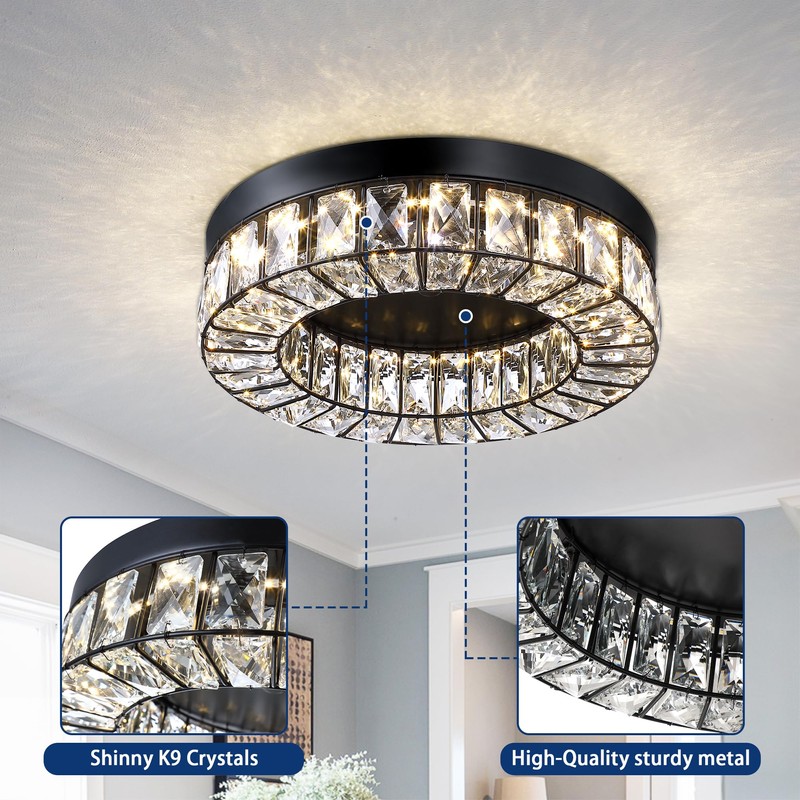 Crystal LED Flush Mount Ceiling Light Fixtures Modern Black LED