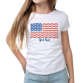 Del Sol Color Changing Youth Girls Crew Tee - Tropical Americana, White, Size YL