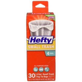 Hefty Small Trash Flap Tie Bag, 4 Gal Capacity, Gray, 30 Count
