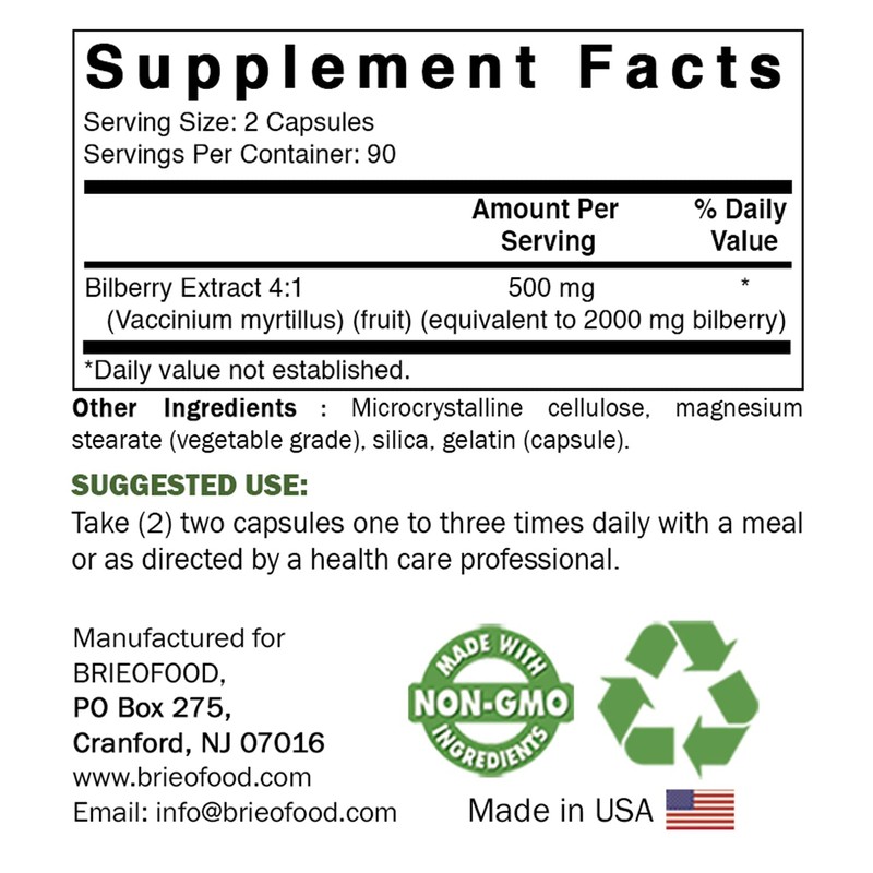 Brieofood Bilberry Extract 2000 mg per Serving 180 Capsules
