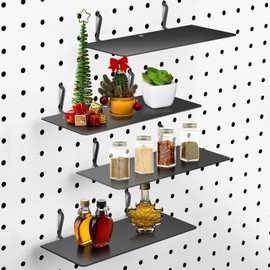 Funrous 4 Pack Pegboard Shelves Wall Organizer Peg Board Shelf Brackets Steel Tray Pegboard Accessories Organizing Tools for Craft Room Home Garage Nursery Workbench Kitchen(10 x 4 Inch,Black)