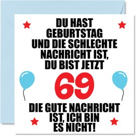 69th Birthday Card Funny for Wife Man Her Him - Bad News - Funny Sixty-Nine Sixty-Ninth Happy Card Birthday 145mm Jokes Greeting Cards
