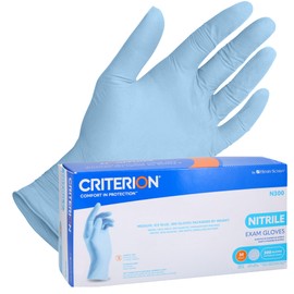 Henry Schein Criterion N300 Nitrile Exam Gloves – Medium, Ice Blue, 300/Box – Chemo Tested, Latex-Free, Chlorinated, Textured Fingers, 2.76 Mil Finger Thickness, Beaded Cuff, Non-Sterile, Disposable