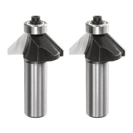 sourcing map 2pcs 45 Degree Chamfer Router Bit 1/2 Inch Shank 1/2" Cutting Edge Carbide Tip with Bearing for Woodworking Milling Cutter Tool, Gray