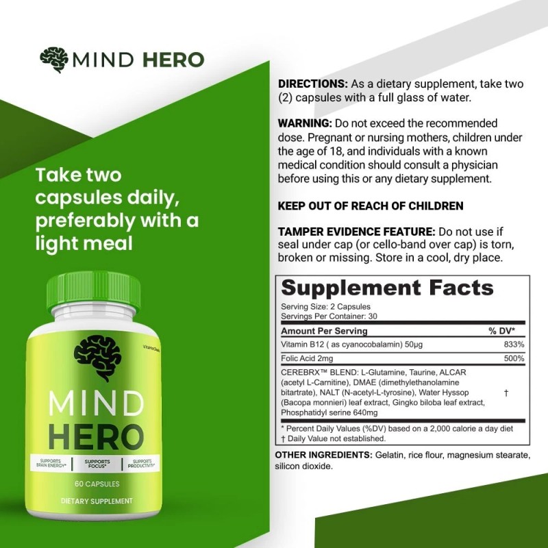 Mind Hero Brain Supplement, Max Strength, MindHero Cognitive Capsules (2
