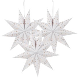 Gatuida 3pcs Christmas Hanging Lampshades, White Paper Star Lanterns, 13.77 Inch 9 Pointed Star Hanging Lanterns Decorations for Xmas New Year Wedding Party