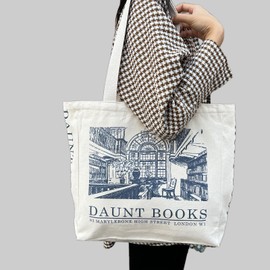 BROADREAM Jute Bag, Printed Vintage, Jute Bag, Shopping Bag, Canvas Tote Bag, Aesthetic Vintage Bags, Large Shoulder Bag, Fabric Bags for Women, Uni Work, London Bookstore 2, 35 x 10 x 35 cm