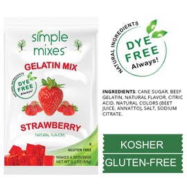 Simple Mixes Natural Gelatin Dessert, Strawberry, Healthy Snack, Dye-Free, No Gluten or Fat, Kosher, 6 Pack