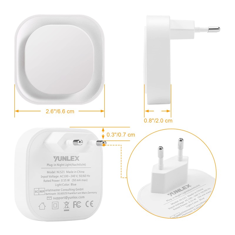 YUNLEX Night Lights, Set of 2, 3-Level Adjustable Night Lights