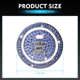 Ferianl Crystal Rhinestone Car Engine Stop Decoration Ring Sticker, Sparkling Rhinestone Push Start Button Decorative Cover, Bling Interior Accessories for Women, Universal for Most Car (Blue)