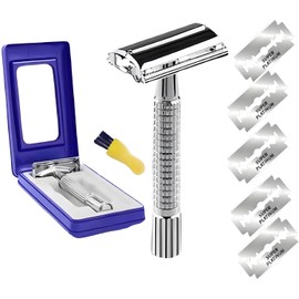 EIen Maquinilla De Afeitar De Seguridad De Doble Filo Unisex, 5 Recambios De Cuchillas De Doble Filo Con Revestimiento De Platino, Maquinilla De Afeitar De Seguridad Para Mujer Y Hombre Con Estuche De