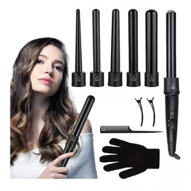 Rizador de Cabello, 5 en 1 Ferro para el Cabello con Temperatura Ajustable, Rizador de Pelo Cerámica con Guantes, Pinzas Rizadoras para Cabello para Cabello Largo o Corto Herramientas de Peinado