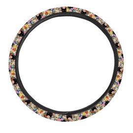 Xoenoiee Car Steering Wheel Cover, 15 Inch, Neoprene Universal Auto Steering Wheel Covers Breathable Anti-Slip Odorless Steering Wheels Accessories for Men Women, Black Cats and Daisies Pattern