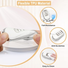 LECART Key Fob Cover for Honda Civic 2024 2023 2022 Accord CR-V HR-V Civic Pilot Sport Touring 5 Buttons Full Protection Key Shell TPU Key Fob Case 2 Pack White