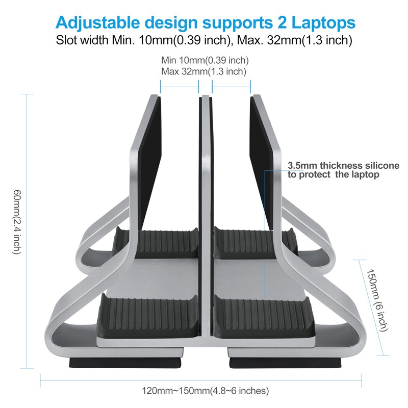 Psitek Aluminum Dual Vertical Laptop Stand Dock Holder, Adjustable Slot