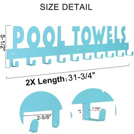IBosins Large Pool Towel Rack with 10 Hooks, Towel Holder Wall Mounted for Outdoor, Towel Hanger for Hanging Bathrobes, Towels, Clothes - Perfect Pool Area Outside Sign and Decor (Blue)