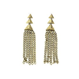 Tiered Triangles Stud Earrings Gold Tone Chain Fringe EF36 Geometric Pyramid Posts Fashion Jewelry