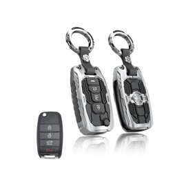 Heavy Key Fob Cover for kia, Key Fob Case Protector Accessories Fits for Kia Soul Sorento Optima Sportage Rio Forte NIRO 4 Buttons Folding Smart Key (Silver)