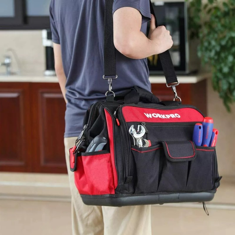 WORKPRO 16" Wide Mouth Tool Bag with Water Proof Rubber