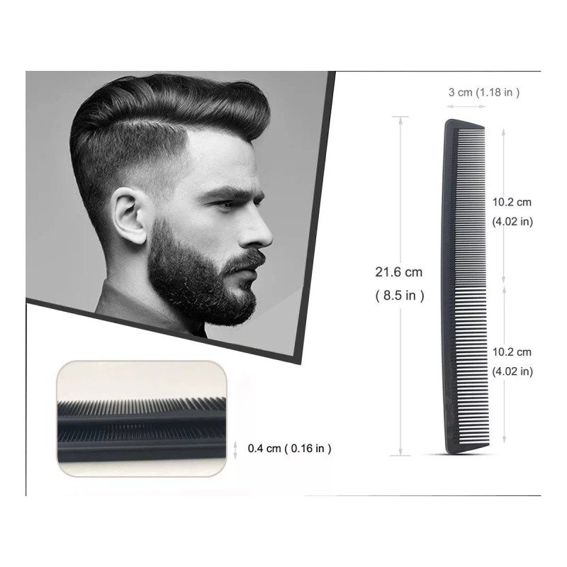 AFT90 Peine Profesional, Dientes Finos Y Anchos, Carbono, Pack X