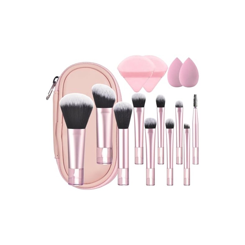 15 Piezas Brochas para Maquillaje con 10 Brochas, 2 Esponjas,