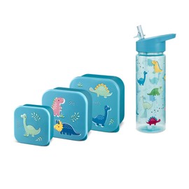 Nesting Snack Boxes, Set of 3 Including Straw Sipper, Tiny to Tots Kids Set, Back to School, Lunch Box with Multi Compartments, Snack Storage Unisex Children (Blue)