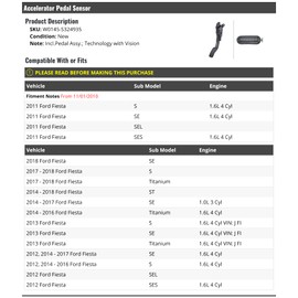 Marketplace Auto Parts Accelerator Pedal Assembly - Compatible with 2011-2018 Ford Fiesta (From 11/1/2010)