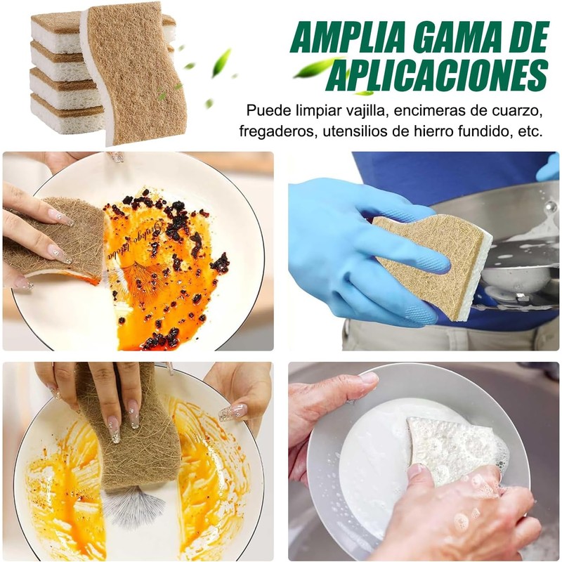 12 PCS Esponjas de Cocina Naturales biodegradables, Esponjas de Cocina