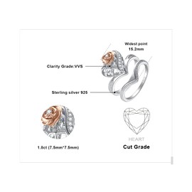 JewelryPalace Love Heart Cage 2ct Cubic Zirconia Solitaire Engagement Rings for Her, Luxury Flower 14K Rose Gold 925 Sterling Silver Promise Ring for Women, V shaped Wedding Band Ring Bridal Sets J