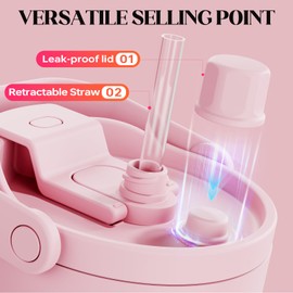 FOHGEE 40oz Tumbler with Carry Handle and Straw Lid【Magnetic lid + Removable built-in straw】100% Leak-proof Travel Mug, Stainless Steel Insulated Cup Keeps Cold for 24Hrs (ChillMaster Pink Dream)