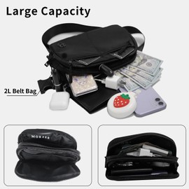 Mokzer Fanny Pack 2L Belt Bag Crossbody Waist Bag for Women Men with Adjustable Strap, 5-Zipper Pockets Waterproof Fanny Packs for Travel Running Hiking (Black)