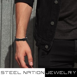 Men's Stainless Steel Bracelet with Black Finish & Carbon Fiber Inlay, 8.5 Durable Hypoallergenic
