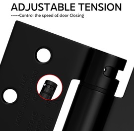Haidms 6 Pack Self Closing Door Hinges 4 Inch Matte Black Spring Hinge with 5/8'' & Square Radius Corner Adjustable Tension Spring Loaded Hinges for Residential & Heavy-Duty Door Hardware