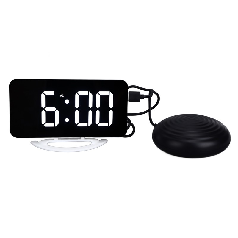 LED Digital Alarm Clock USB Charging Mirror Clock with 4
