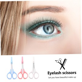 Baluue 3pcs Stainless Steel Eyelash and Eyebrow Scissors Curved Straight and Rounded for Precision Grooming Portable Beauty Tools for Home and Salon Use Pink White Blue Colors